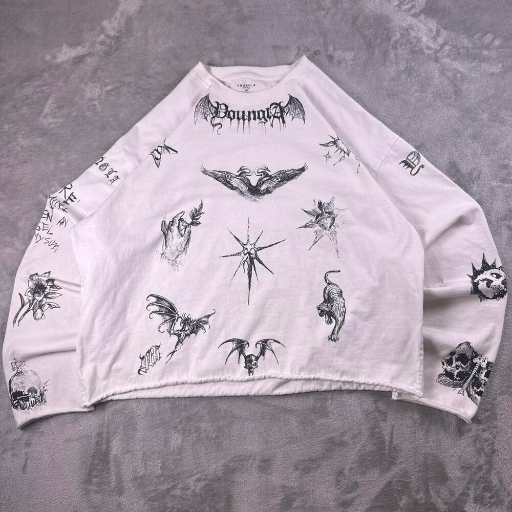 YoungLA Inked Nocturnal Long Sleeve Shirt Men’s 2XL White Tattoo Graphic